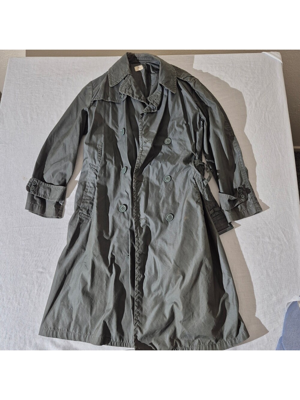 Vintage Military 60s 70s Gray 38R Double-Breasted Trench Coat